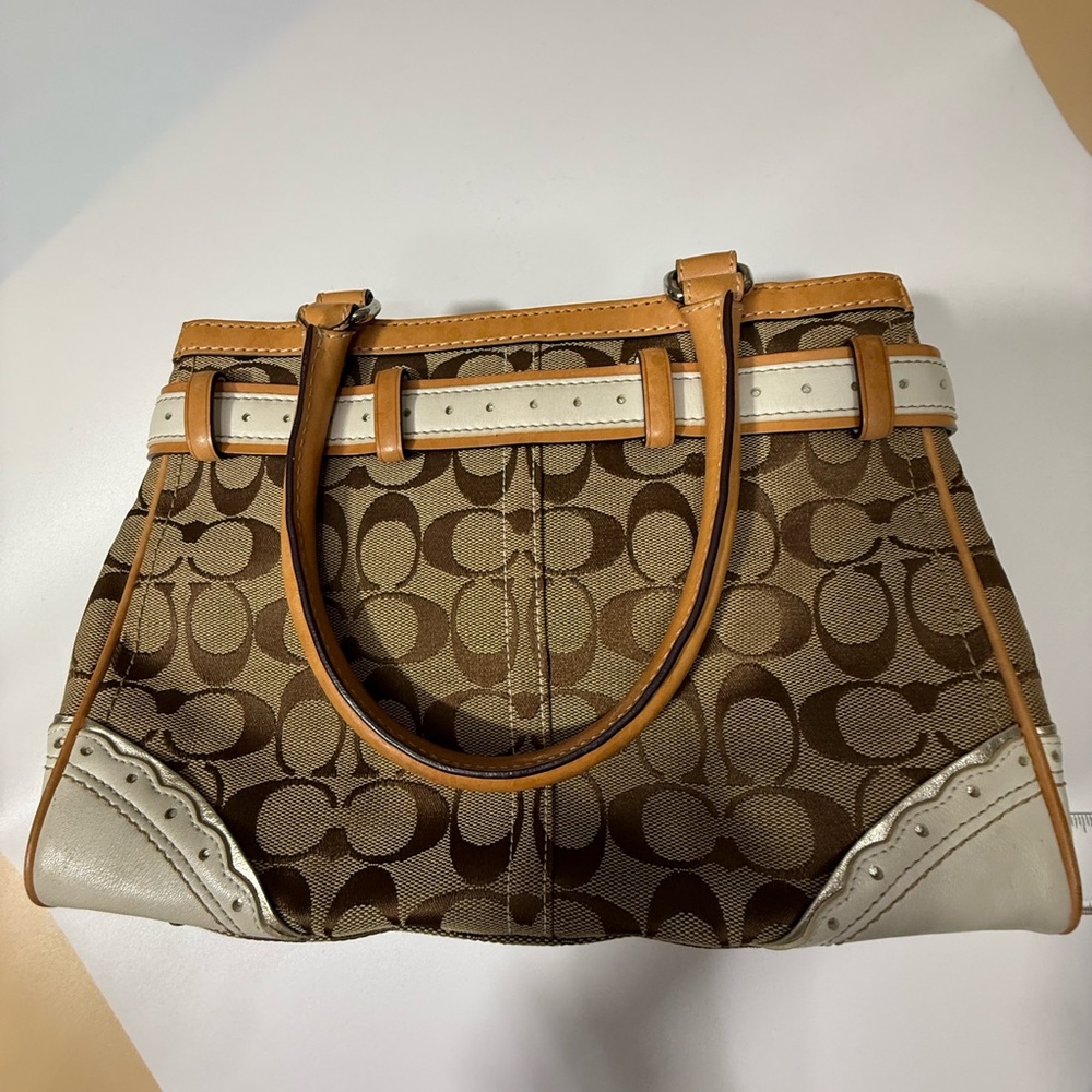 Coach Brown and Cream Shoulder Bag